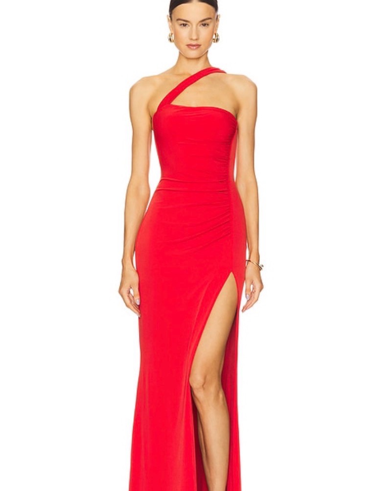 Revolve One-Shoulder Red Maxi Dress With High Slit